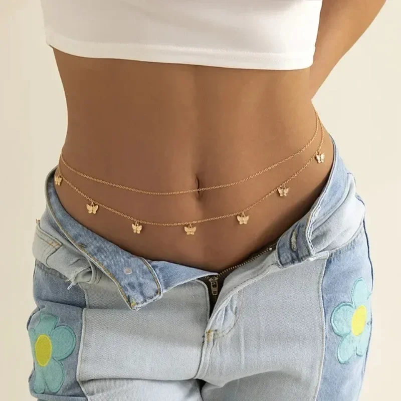 Body Jewelry For You - Chaîne papillon Double couche pour femmes,