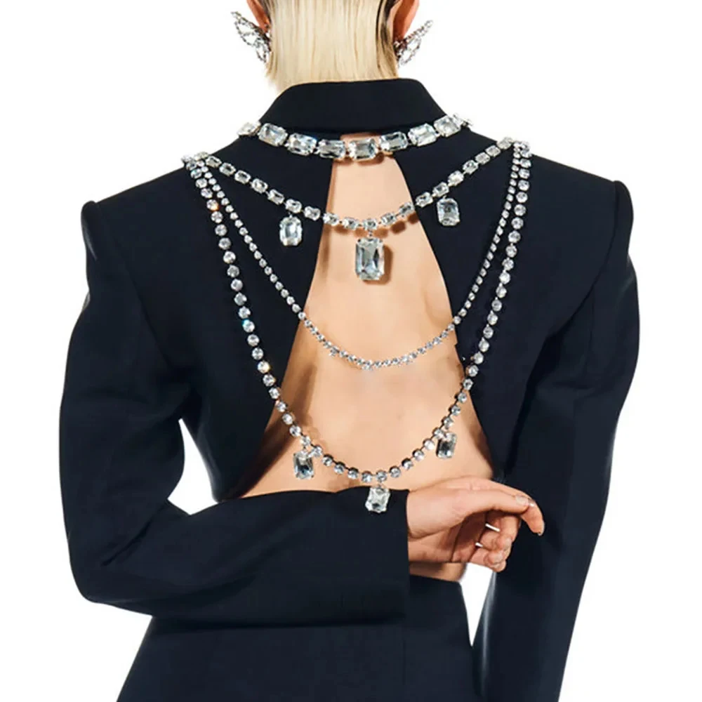 Body Jewelry Necklace - Brillant strass Long gland dos corps